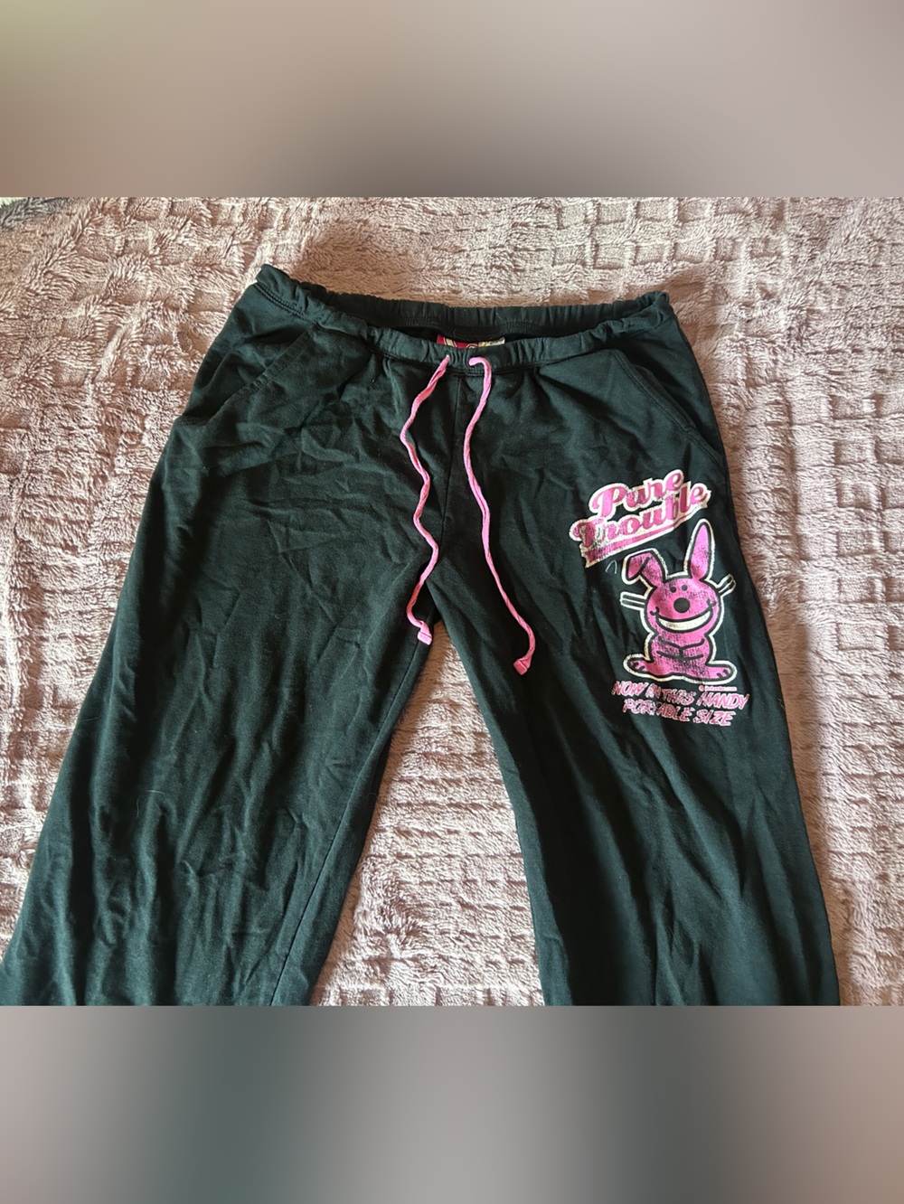 “its happy bunny” Y2K Black and pink Sweatpants with happy bunny graphic